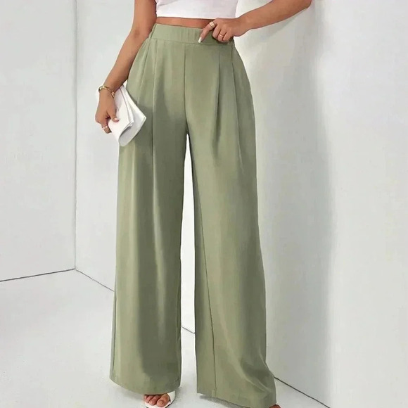Green Casual Women's Basic Solid Color Long Pants - Picture 1 of 6